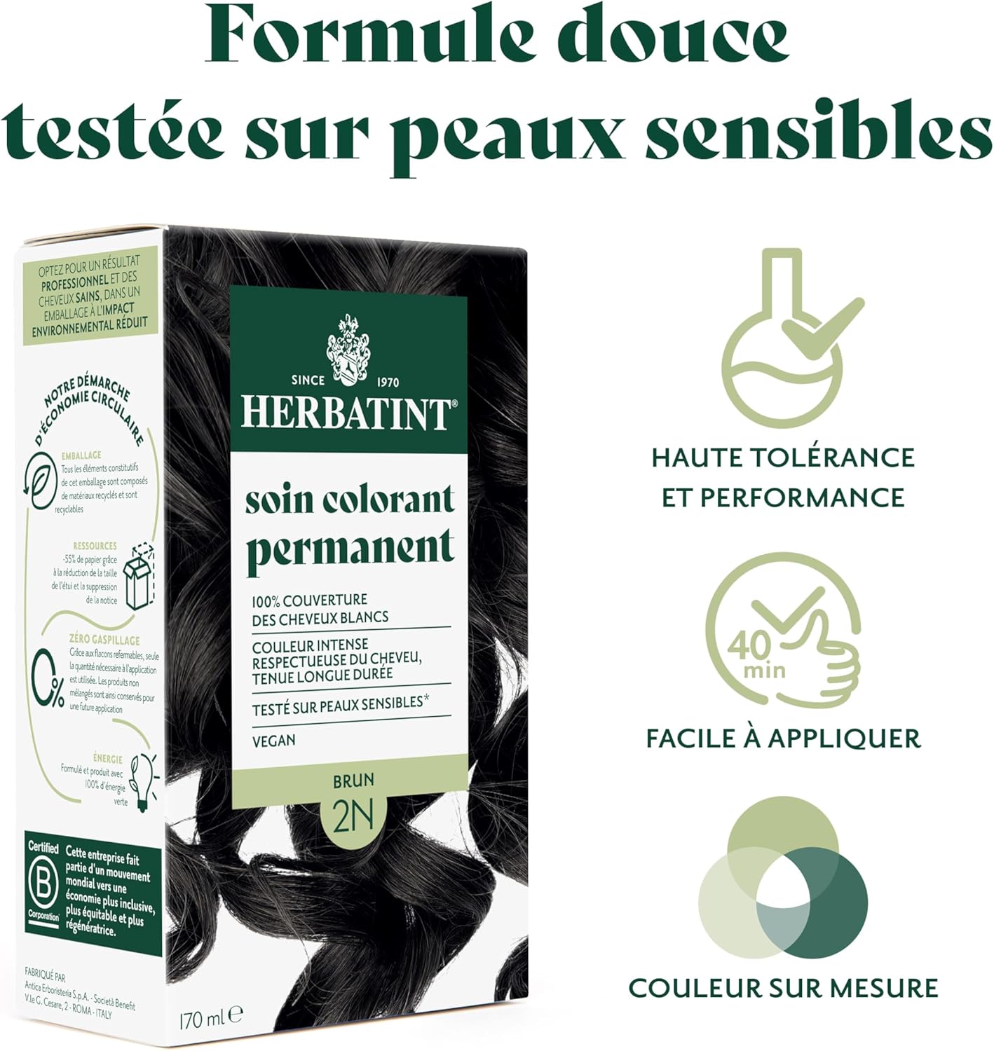 Herbatint - Soin Colorant Permanent - 170 ml - Sans ammoniaque, couvrance totale cheveux blancs, testé dermatologiquemen