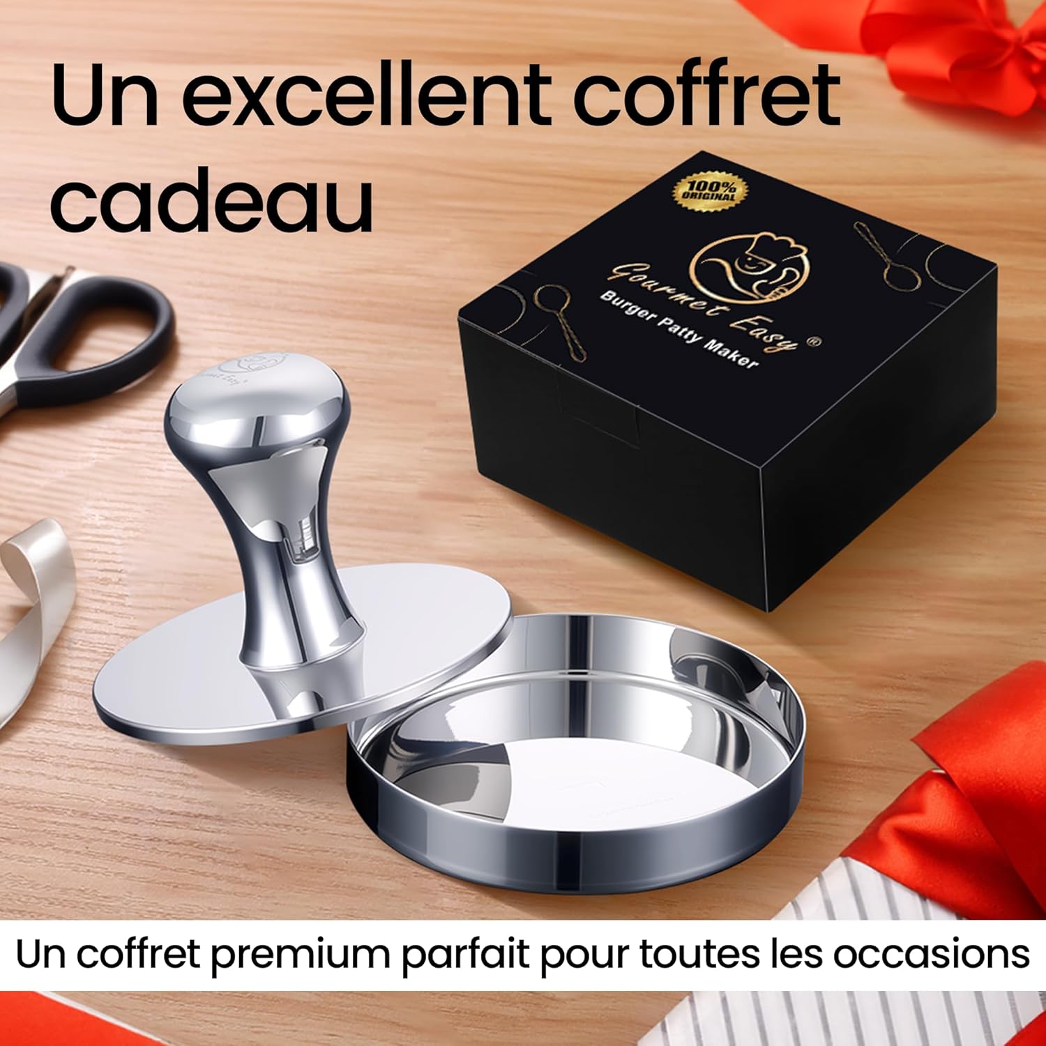 Presse à hamburger 2 en 1 inox, facile à nettoyer, moule poli miroir