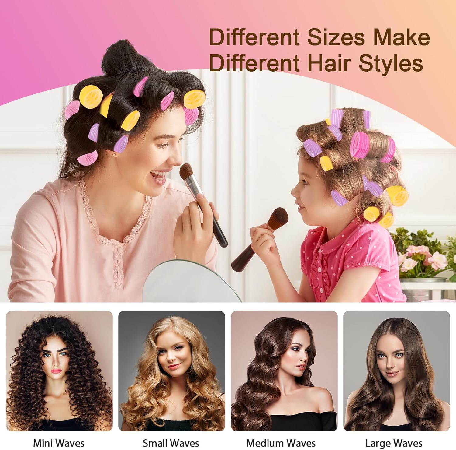 Romon - Ensemble de bigoudis multi-tailles - 40/30/20mm - 31 rouleaux auto-adhésifs, sans chaleur, 12 pinces et 1 peigne