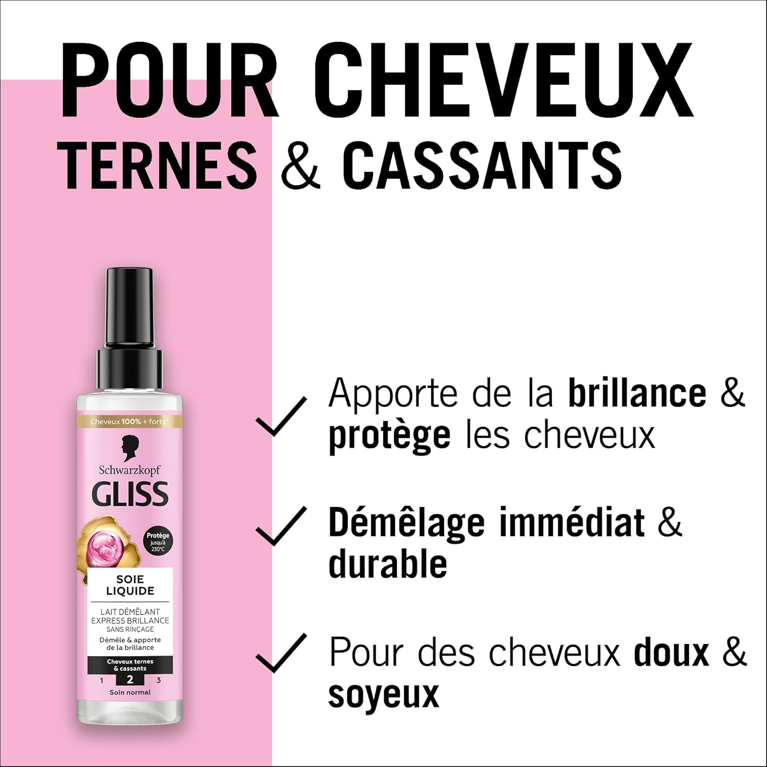 Schwarzkopf - Gliss Lait Démêlant Soie Liquide 200ml - protège et brille jusqu'à 230°C