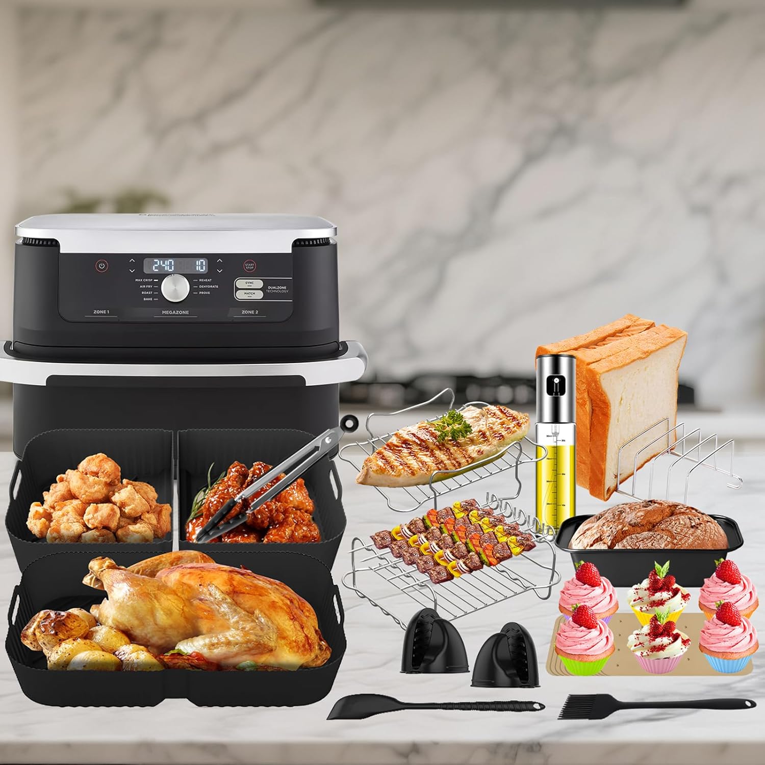 Moule silicone air fryer - accessoires 24 pièces - pour Ninja Foodi 10.4L - compatible AF500EU