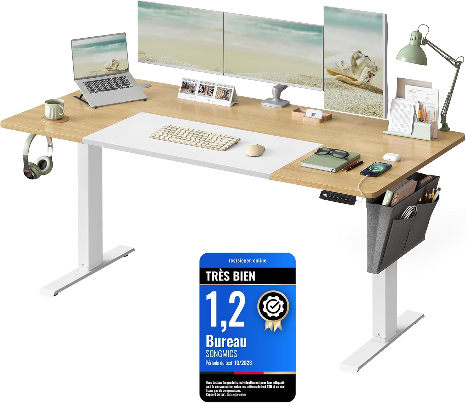 SONGMICS - Bureau électrique réglable 160x70cm, 4 mémoires, LSD026N01