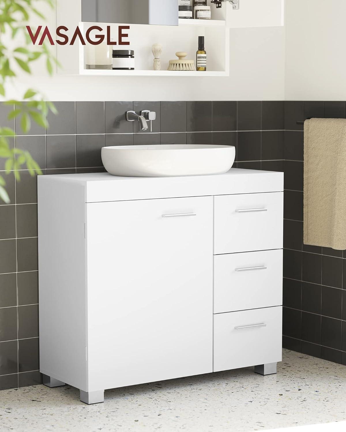 VASAGLE - meuble sous lavabo 3 tiroirs 2 cases 30x70x64cm BBK504W01
