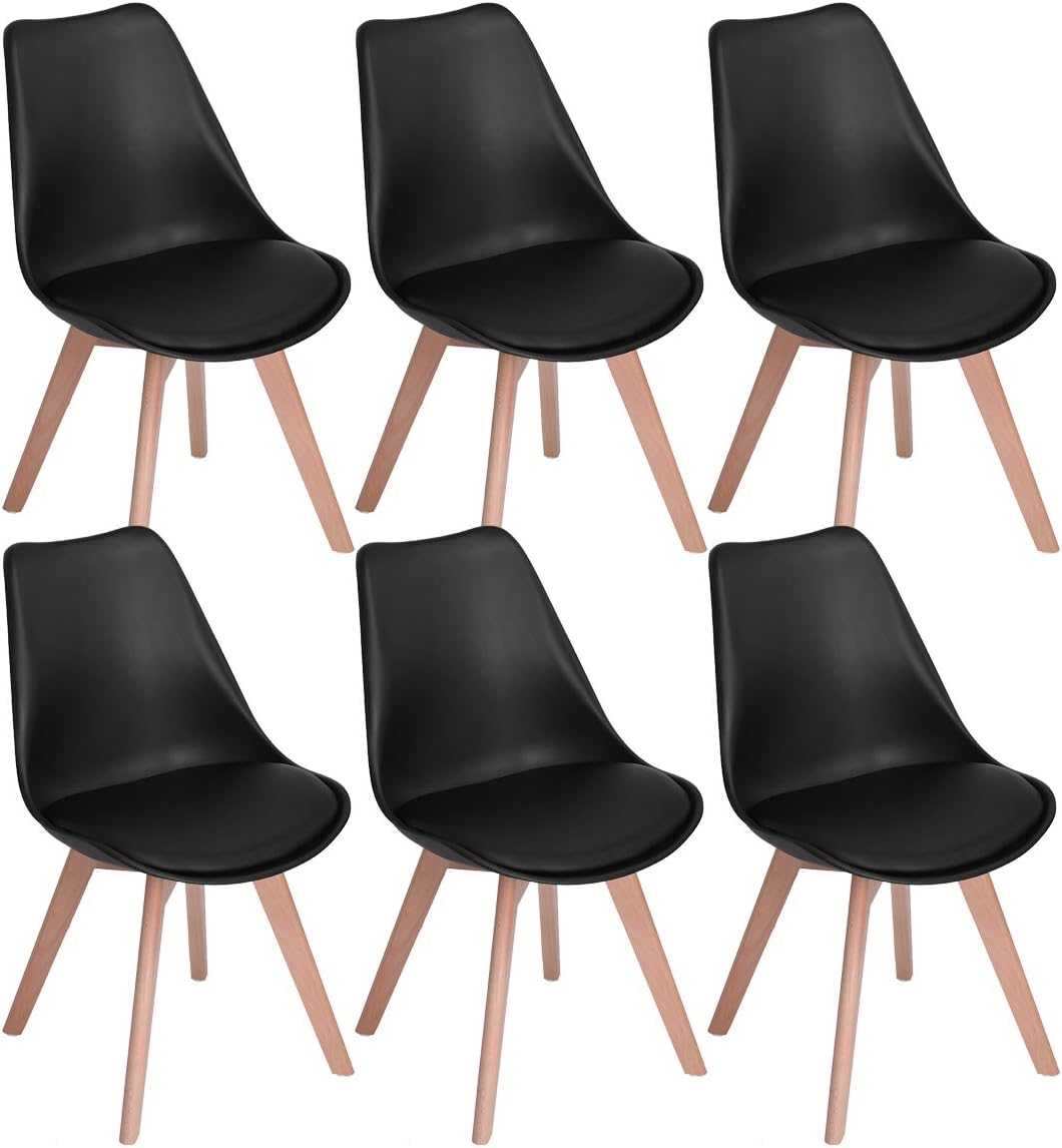 EGGREE - chaises Scandinaves lot de 6, hêtre noir, rembourrées, confort