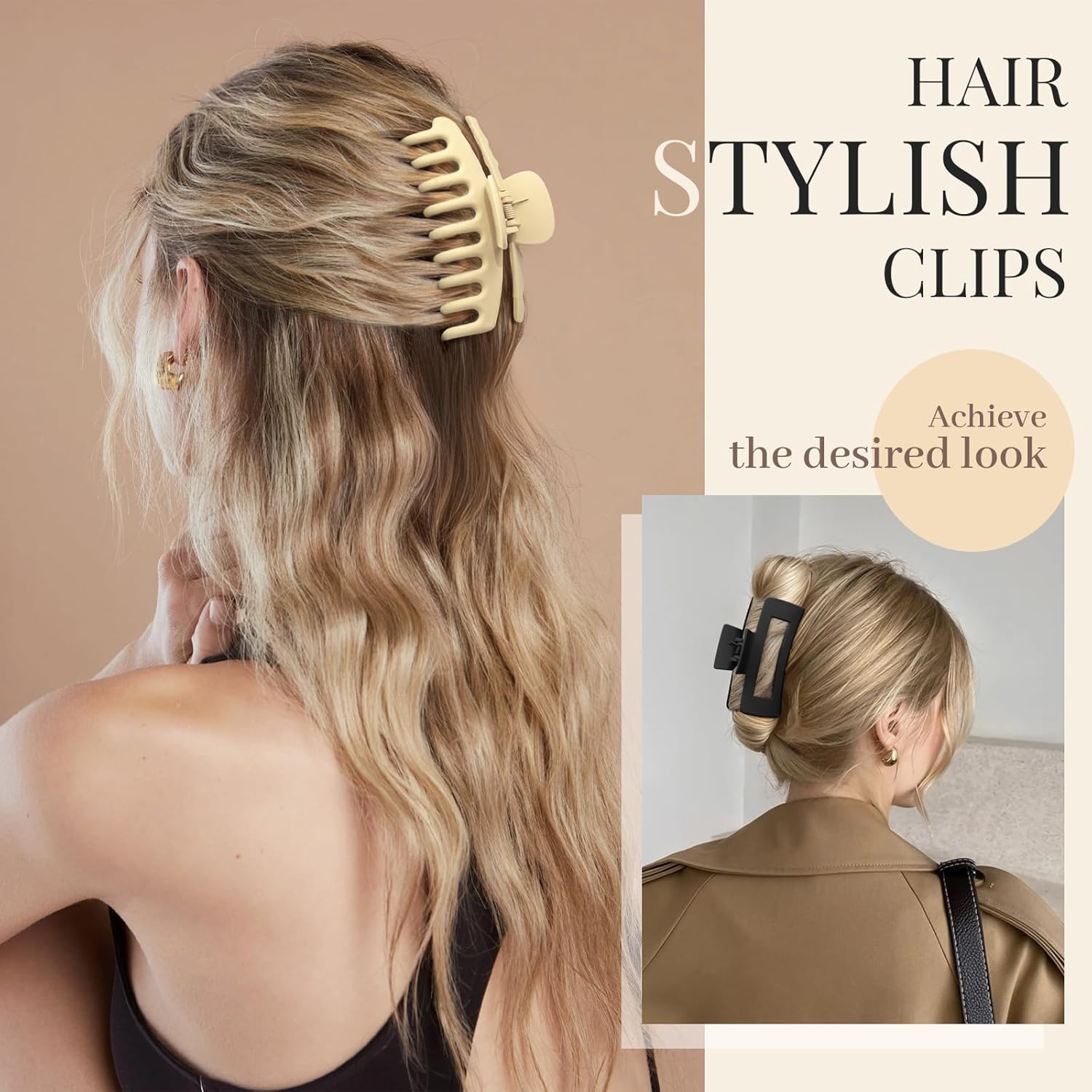 Kavya - 8 pinces cheveux femme - 10.5cm - grip antidérapant, épais