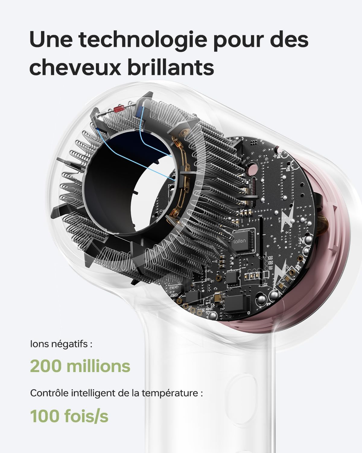 Laifen - Sèche-cheveux Mini - 299g - moteur brushless, ions, séchage rapide, 200M
