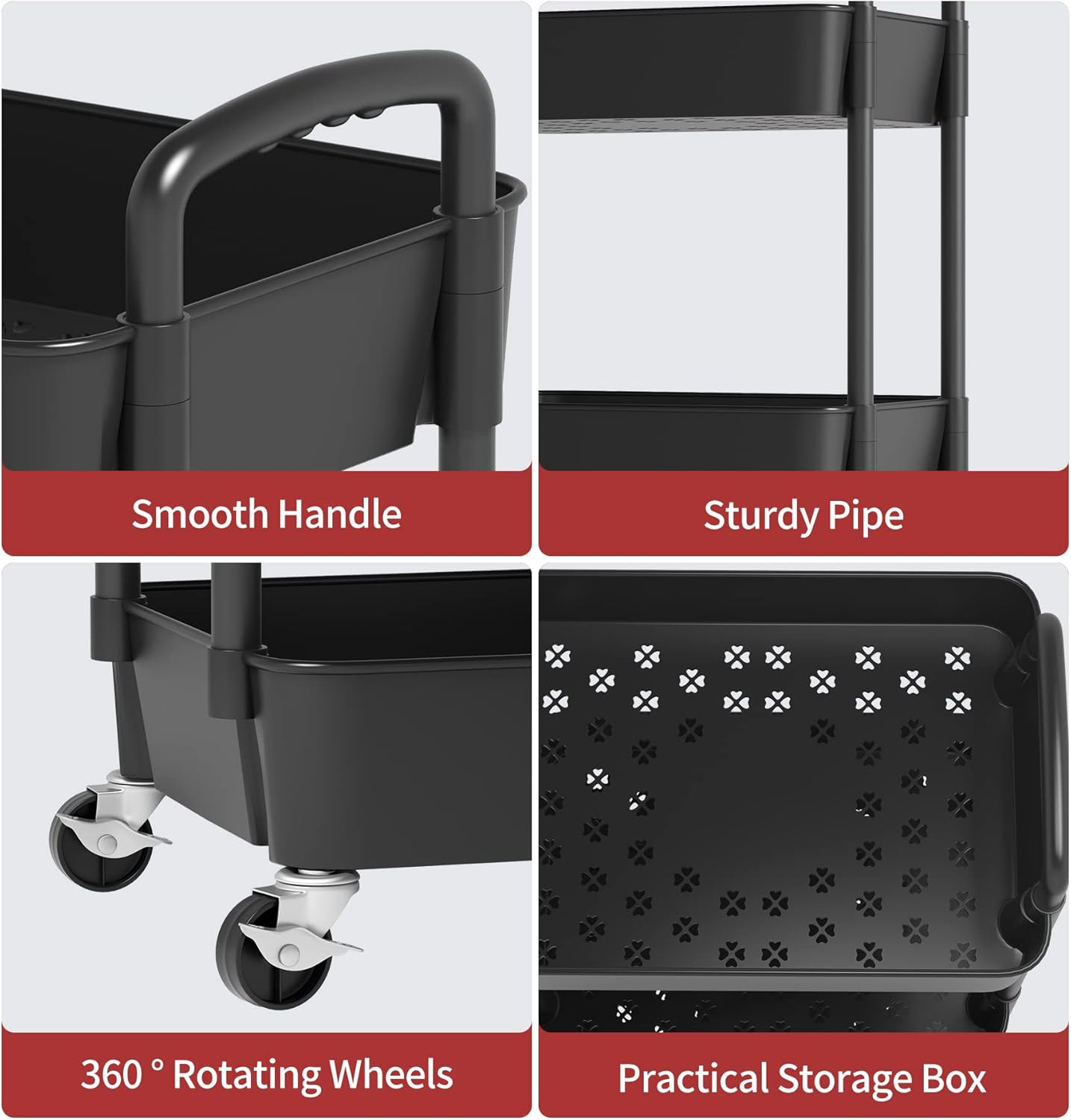 Sywhitta - chariot plastique 4 couches 39x29x104cm roues mobiles