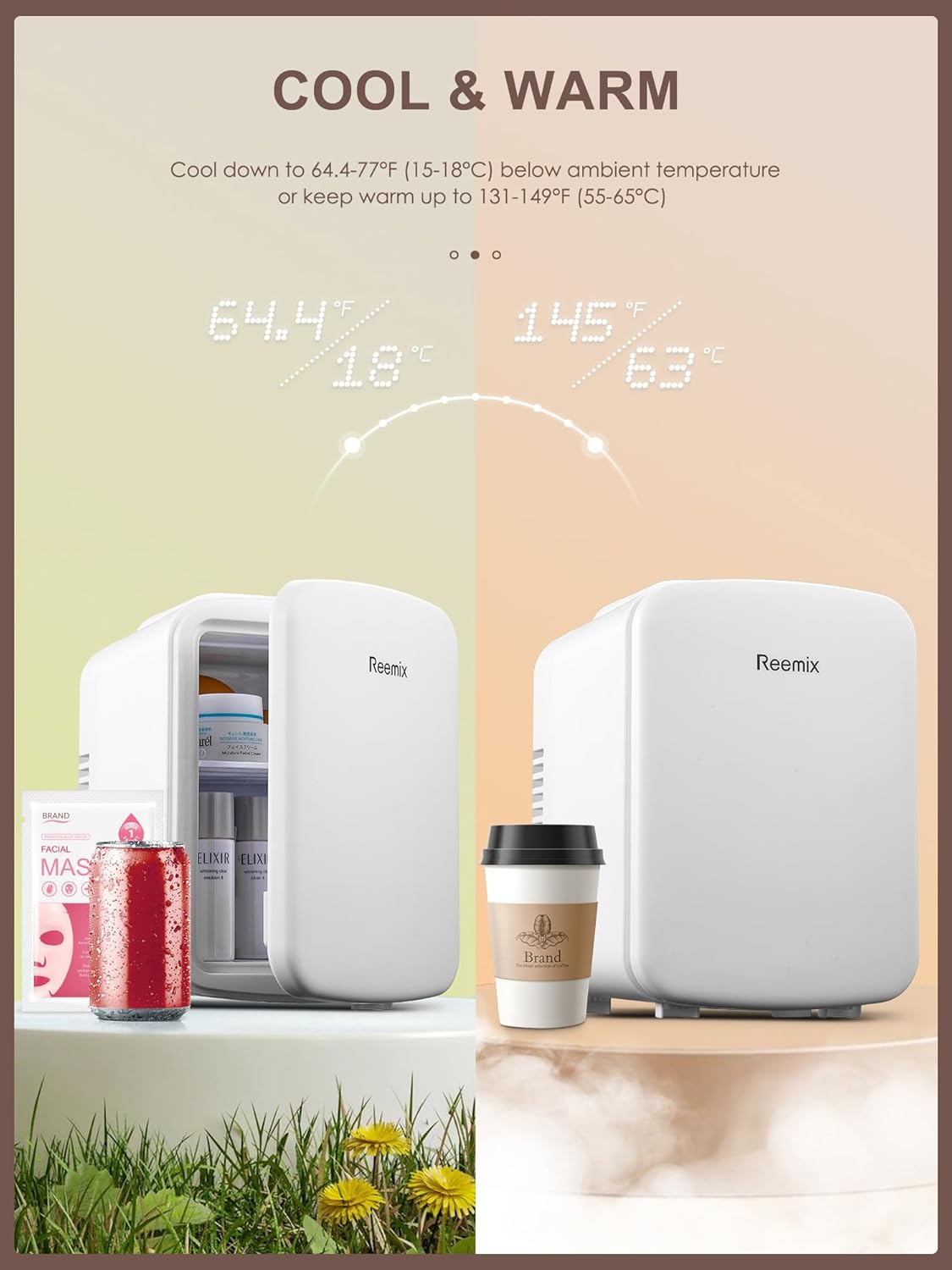 Reemix - Mini Frigo Série 4L, 240V/12V, chaud/froid, silencieux, 6 canettes