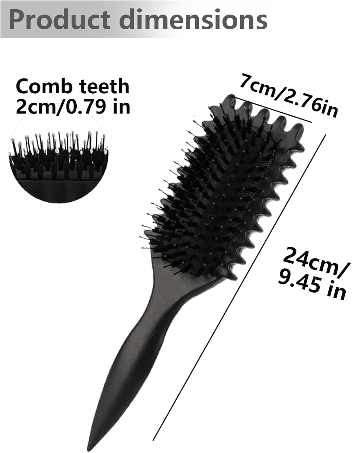 Brosse à boucler, brosse coiffante pour cheveux bouclés d'hommes et de femmes pour fixer et modeler les boucles, réduire les mèches rebelles et la séparation des boucles (Noir, 24cm)