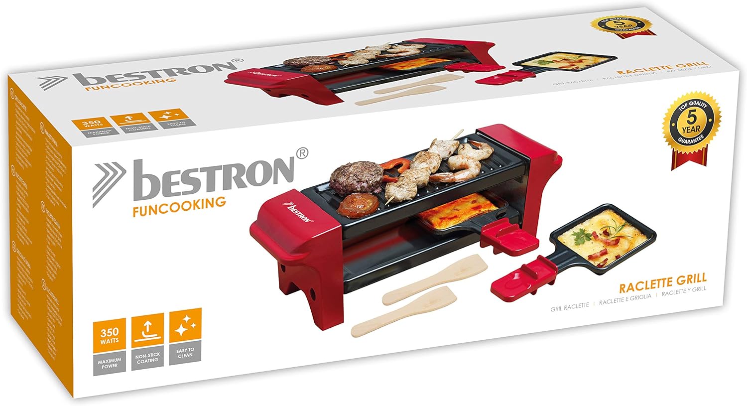 Bestron - mini grill à raclette, 2 personnes, 350W, revêtement antiadhésif