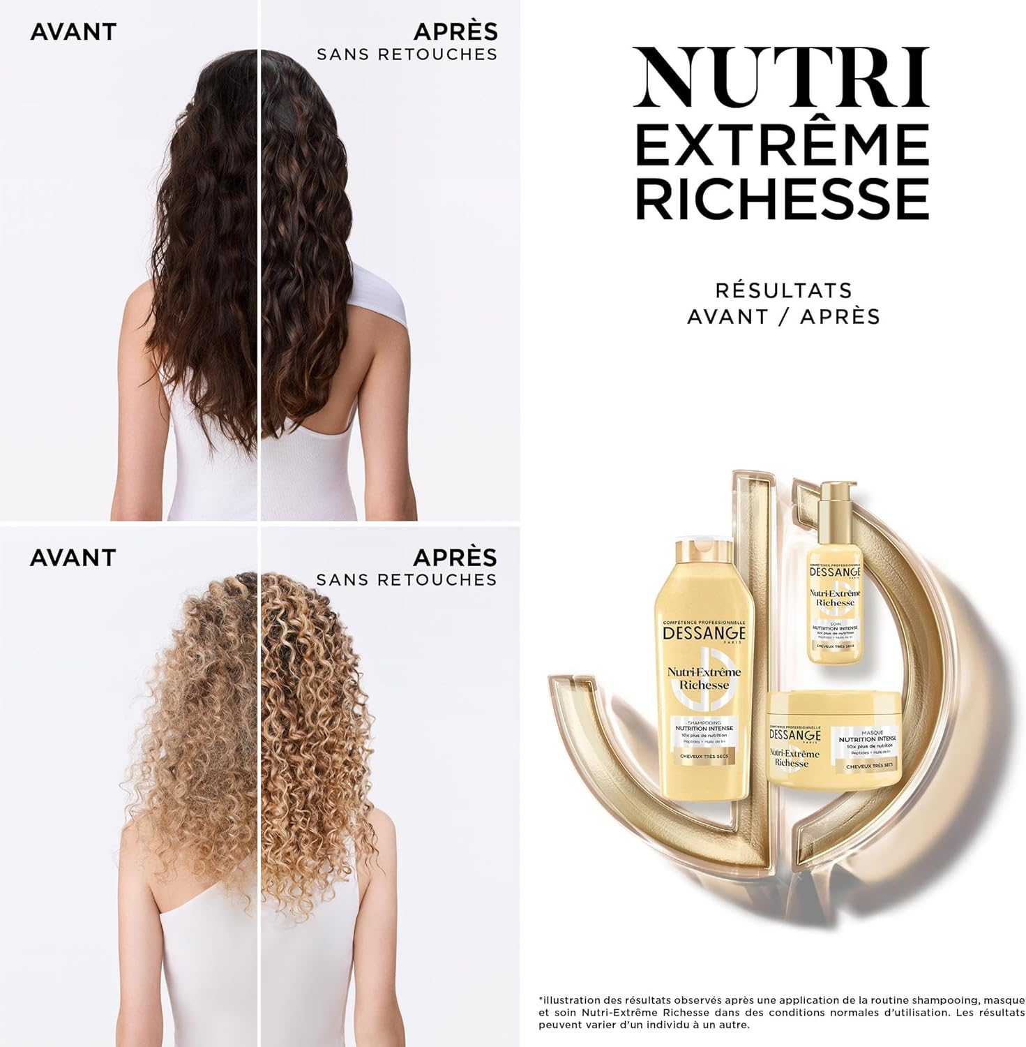 DESSANGE - Nutri-Extrême Richesse - 2 x 280ml - Shampoing nutrition intense, peptides & huile de lin, pour cheveux très 