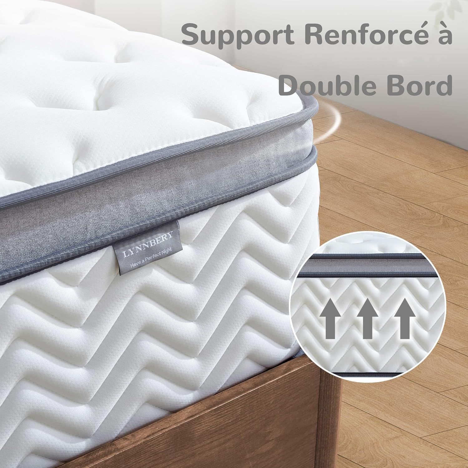 Matelas hybride 160x200cm, ressorts ensachés, mousse mémoire, confort mi-ferme