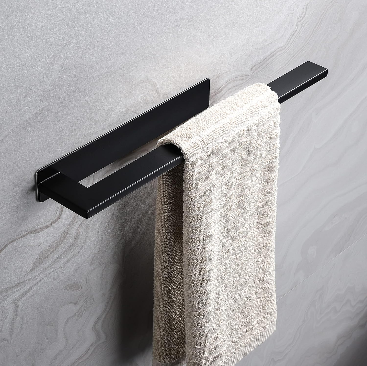 Porte-serviettes mural, acier inox, 1 bras, adhésif, noir mat