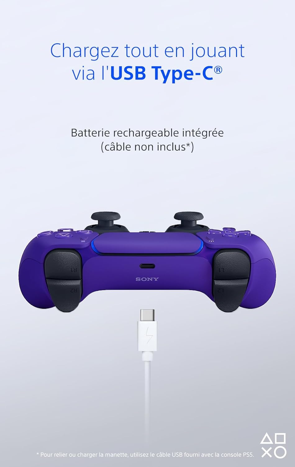 Sony - Manette DualSense PS5 - sans fil, batterie rechargeable, Bluetooth, Galactic Purple