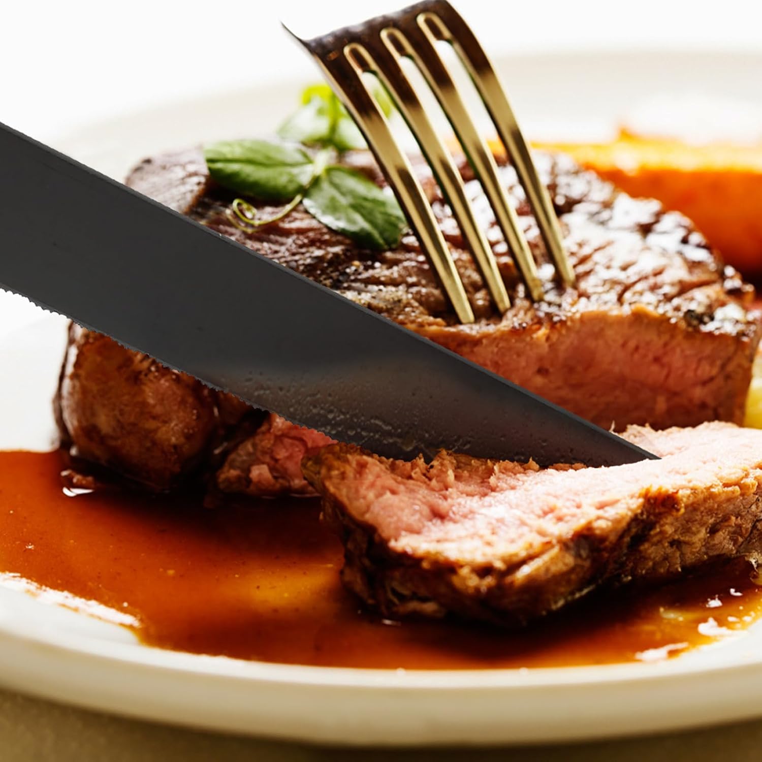 Couteaux à steak - inoxydables, lot de 8, manche noir, lave-vaisselle