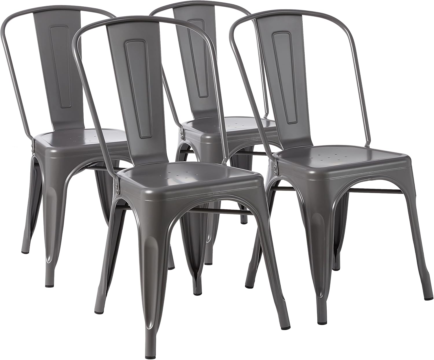 maxi-dealzz Basics - lot de 4 chaises empilables métal - 51x43x85 cm - dossier bistrot, intérieur/extérieur
