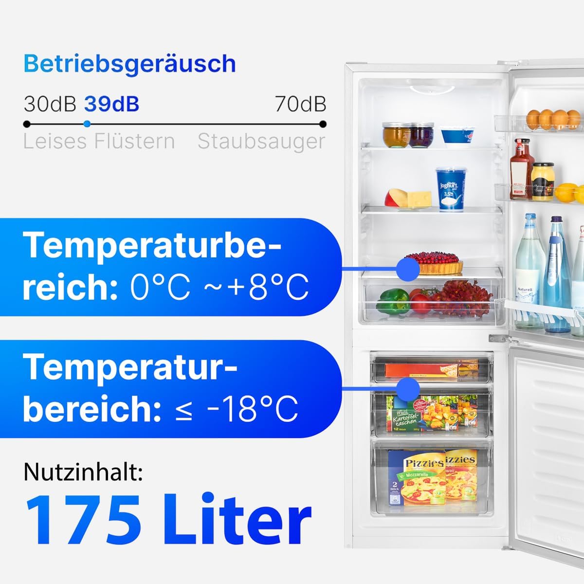 Bomann - KG322-1-blanc - réfrigérateur congélateur blanc 175L, contrôle température, pieds réglables