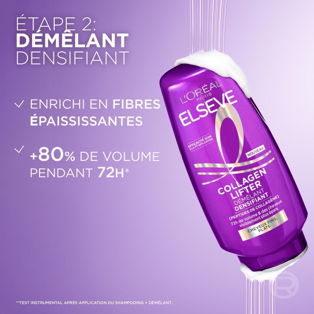 L'Oréal Paris - Elseve Collagen Lifter - soins cheveux fins - volume 72H, peptides collagène