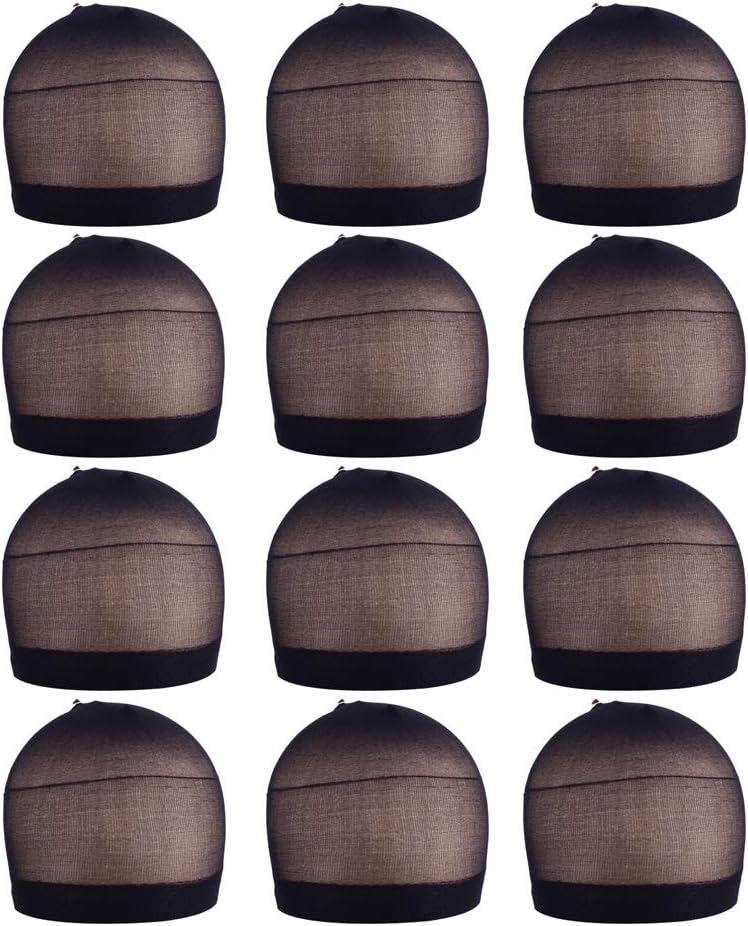 Bonnets de perruque en nylon unisexes - lot de 12 - respirants, noirs