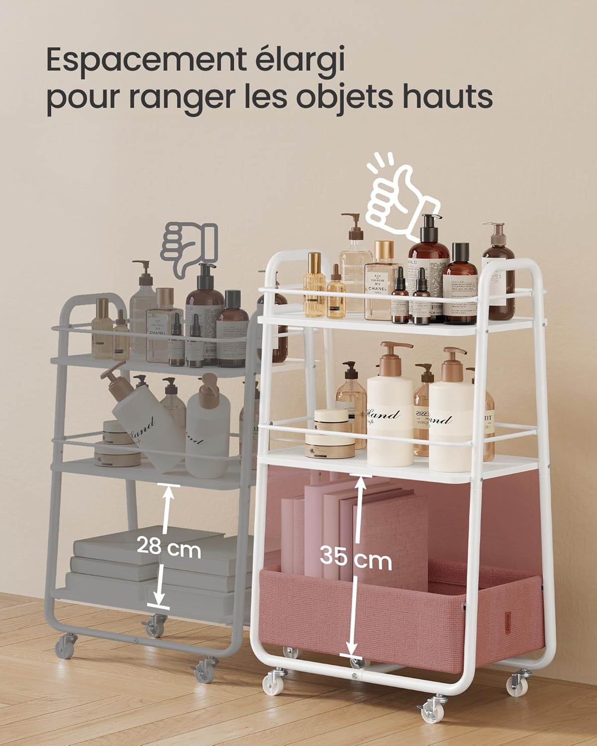 VASAGLE - LILEA Collection - 3 niveaux, panier tissu, à roulettes - LRC001WB01