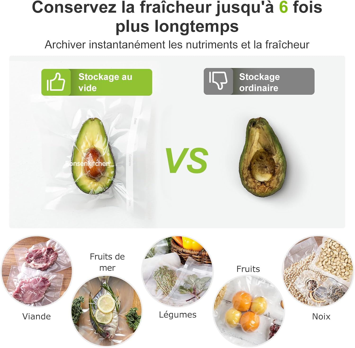 Bonsenkitchen - sacs sous vide rouleaux 20/25/28x300cm, sans BPA, VB3217