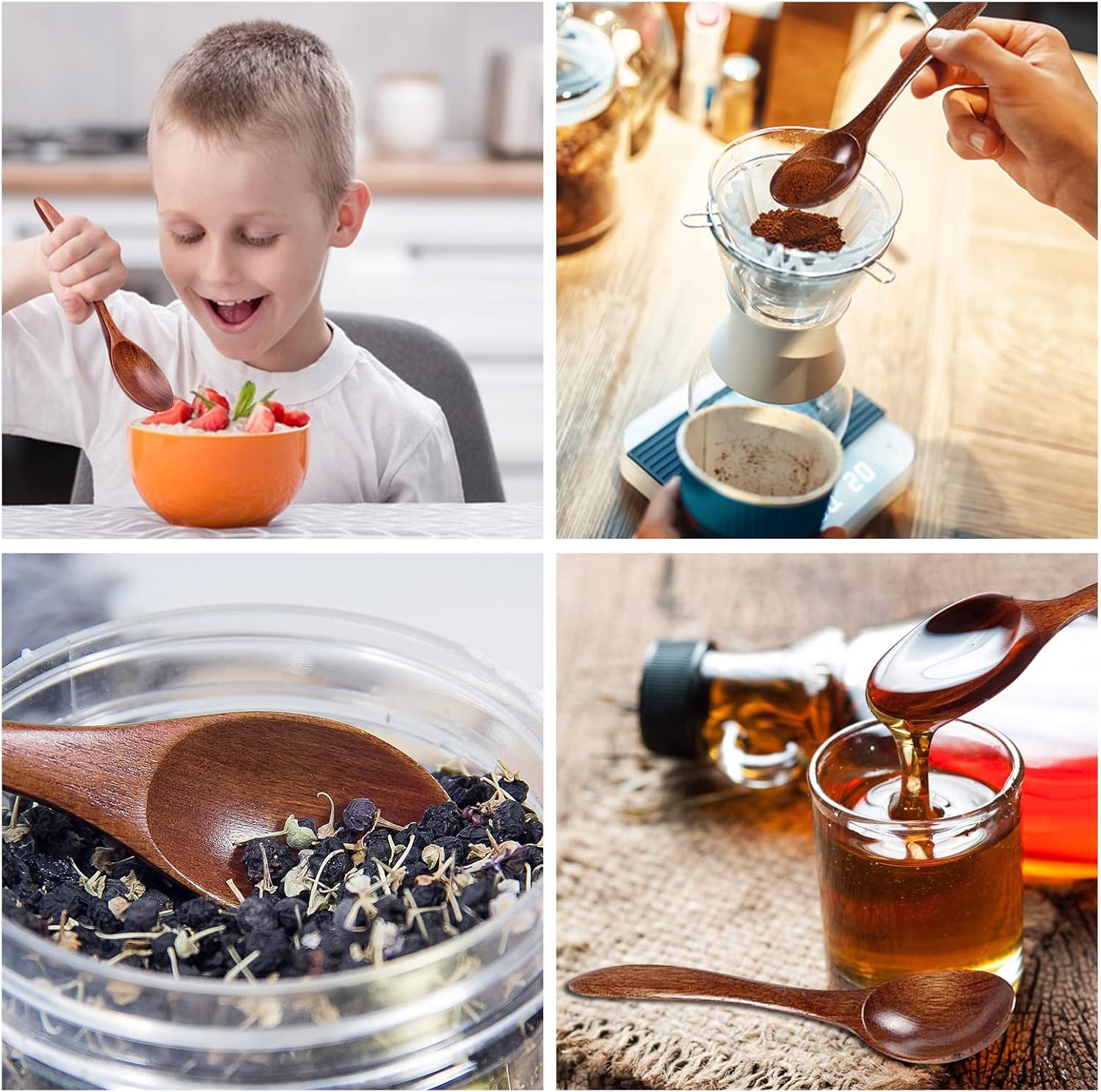 Cuillère à miel en bois naturel - lot de 3 - écologique et polyvalente