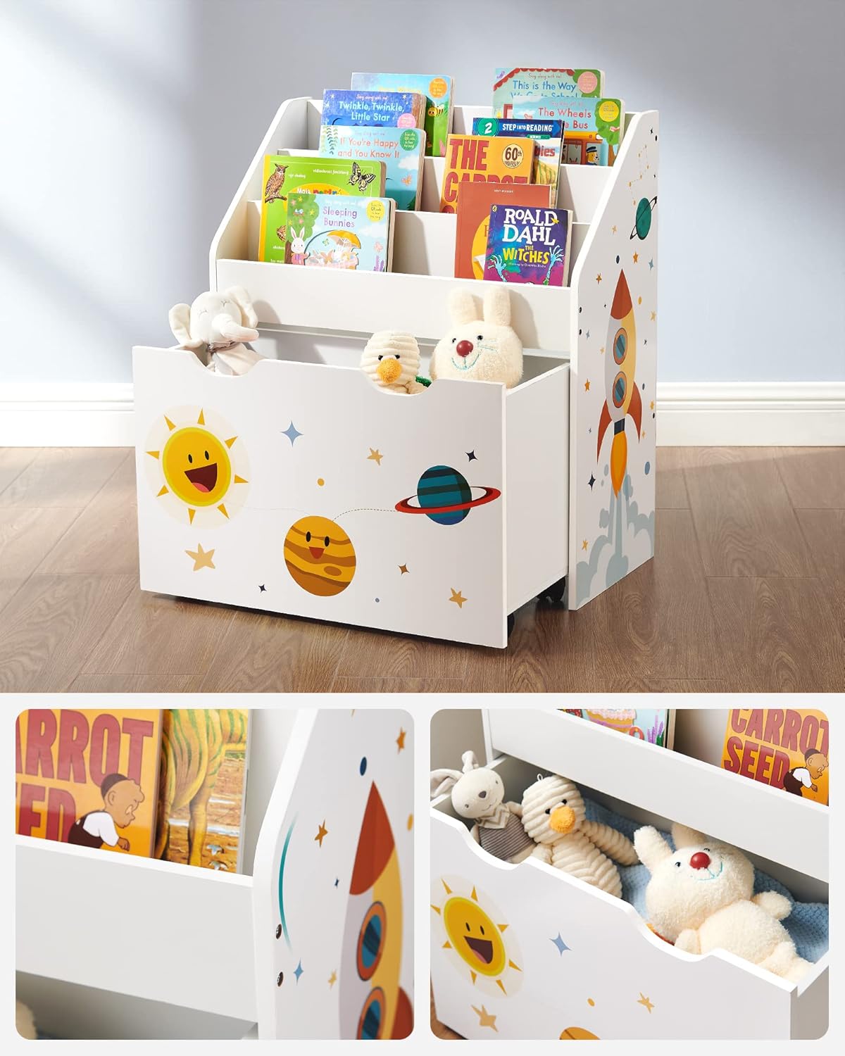 SONGMICS - étagère enfants, 3 compartiments, roulettes, mobile, GKR41WT