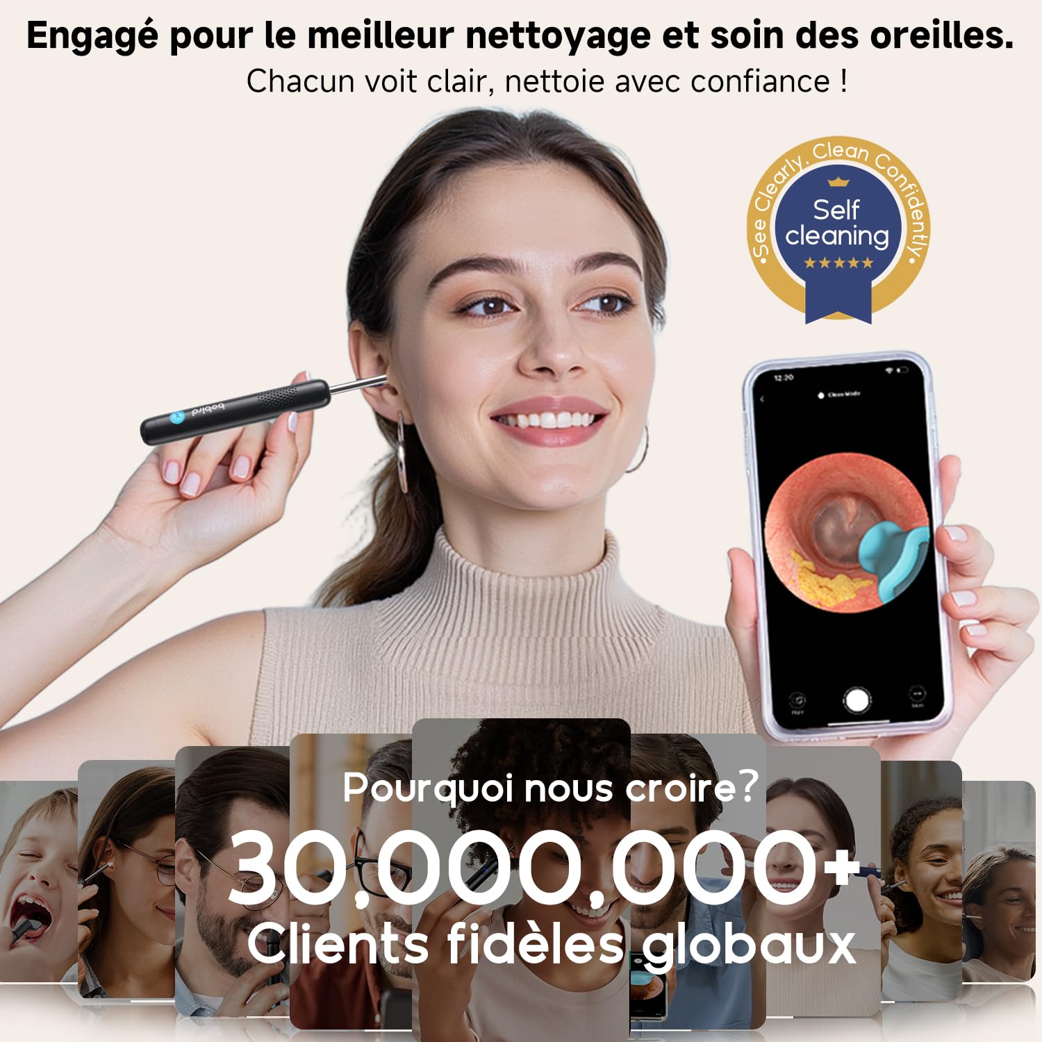 Otoscope - Kit nettoyage oreille caméra lumière USB - nettoyage précis