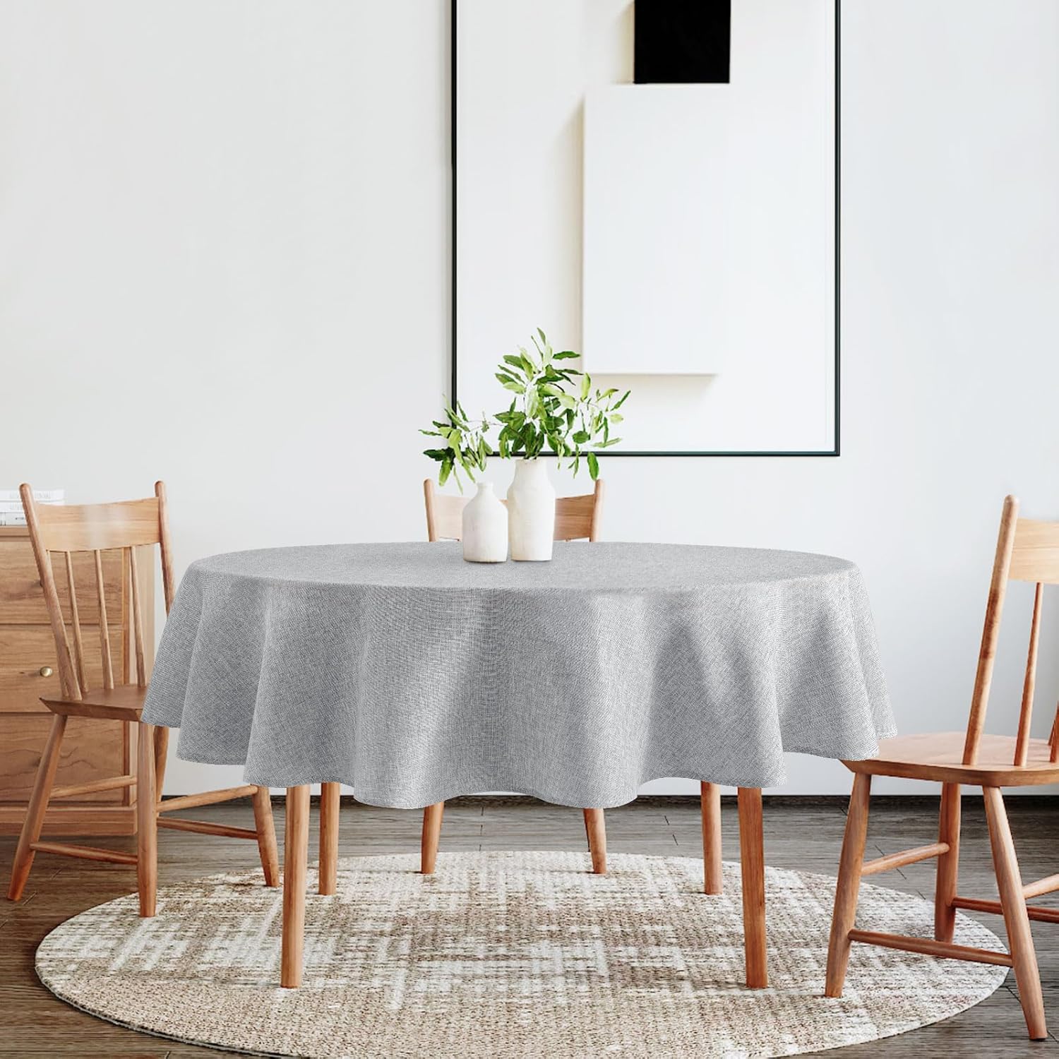 DWCN - nappe ronde lin effet 120cm - imperméable, anti-tache