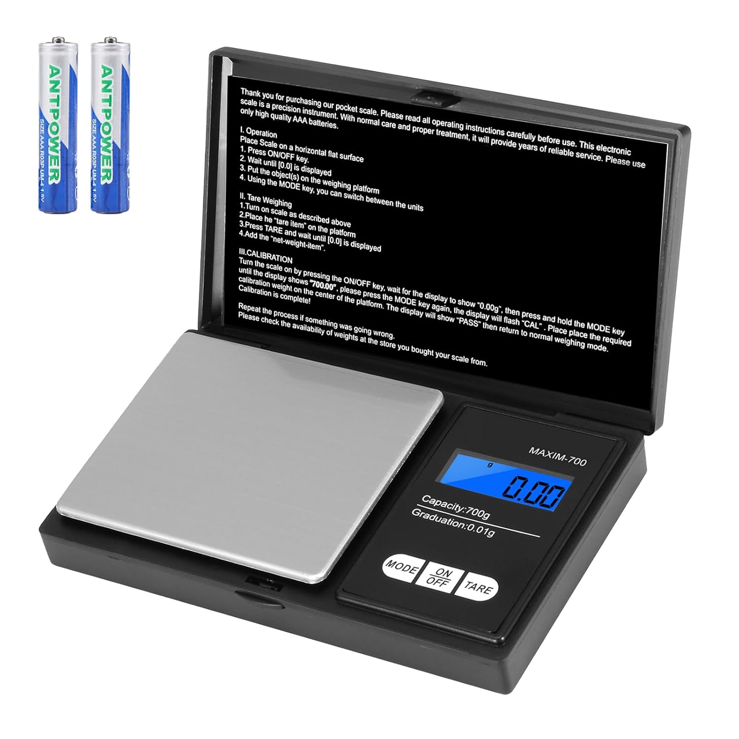 Oderra - Balance de précision portable 700g/0.01g, écran LCD, piles incluses