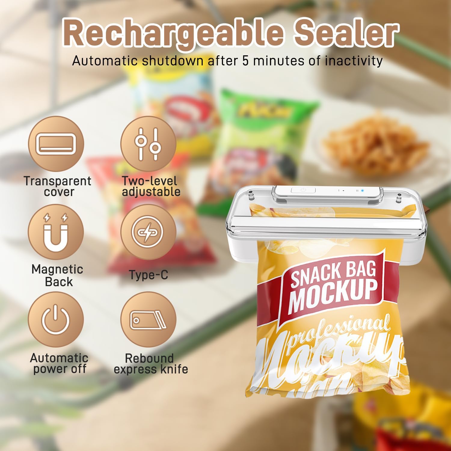 Mini scelleuse thermique portable 2-en-1, rechargeable, auto-off, blanc