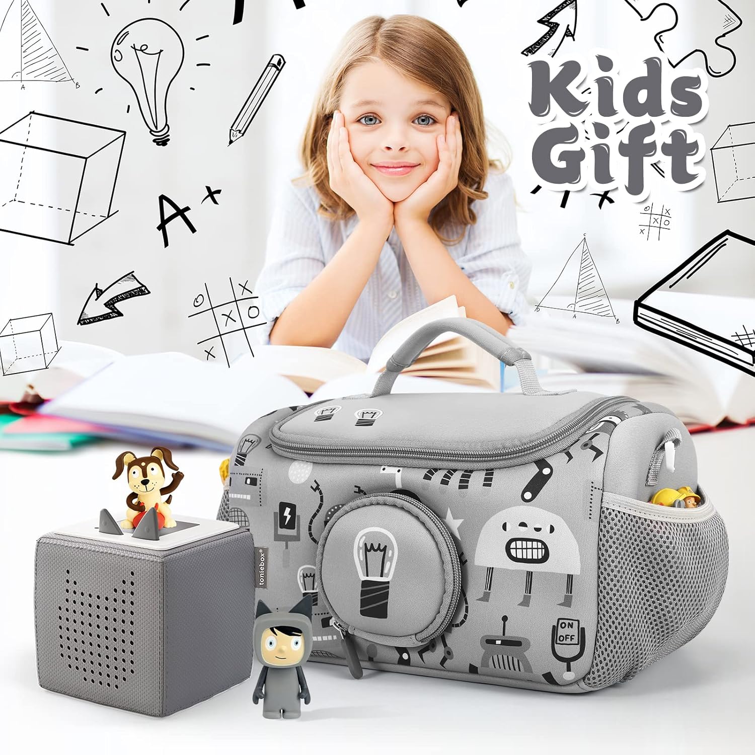 Étui de transport - kit Toniebox 1&2 - gris - range figurines et accessoires