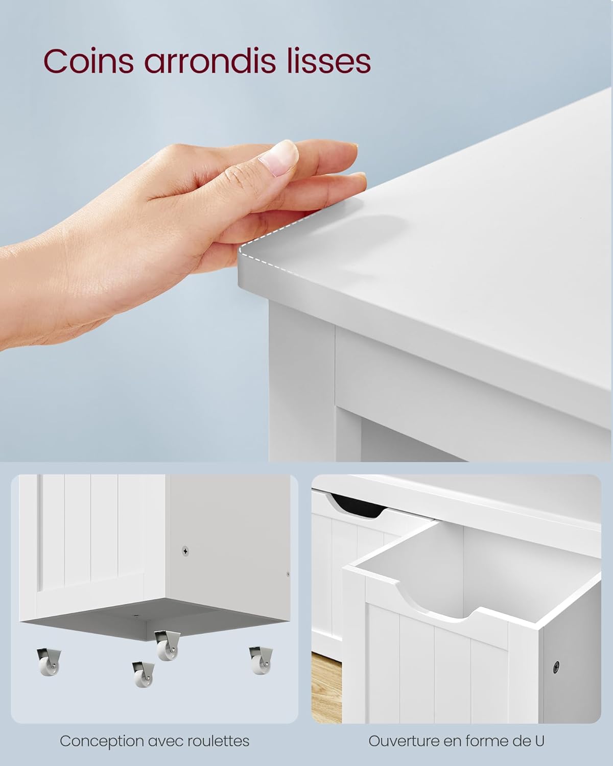 VASAGLE - meuble de rangement enfant - 30x102x60 cm - 3 bacs à roulettes, armoire blanche LHS380W01