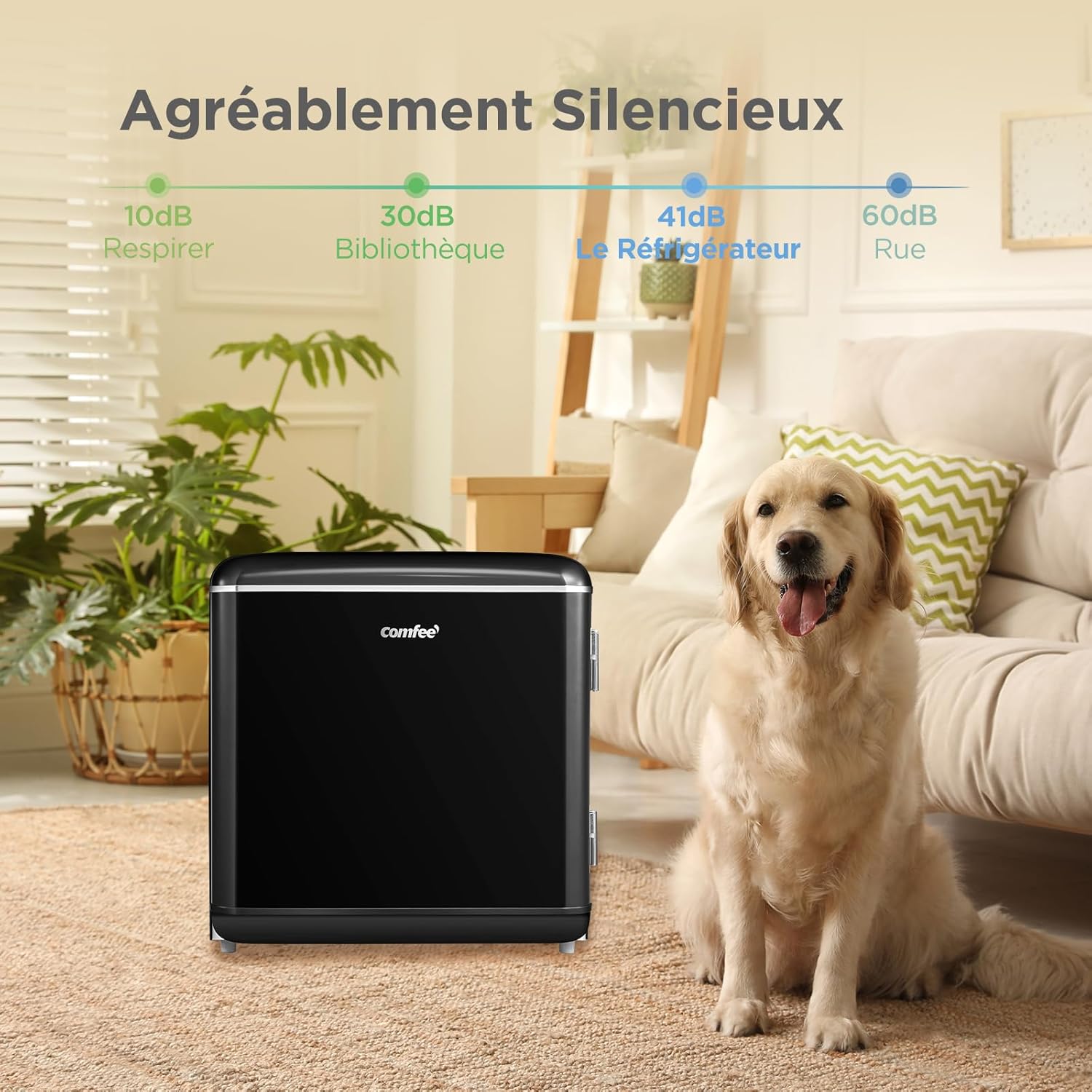 Comfee' - mini réfrigérateur rétro 47L, faible bruit, compartiment glacé - RCD50BL2EURT(E)