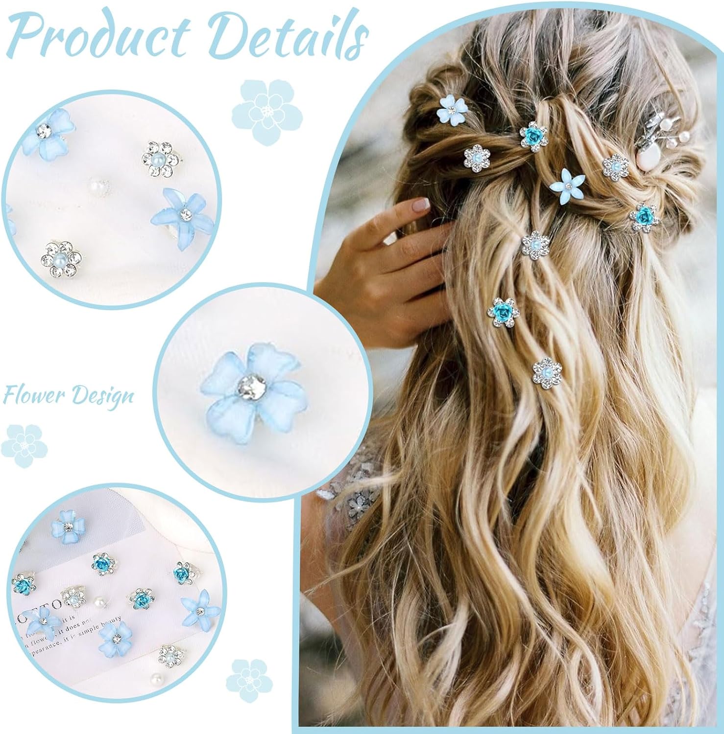 Pinces à cheveux - lot de 20 - mini fleurs strass métal, mariage, barrettes