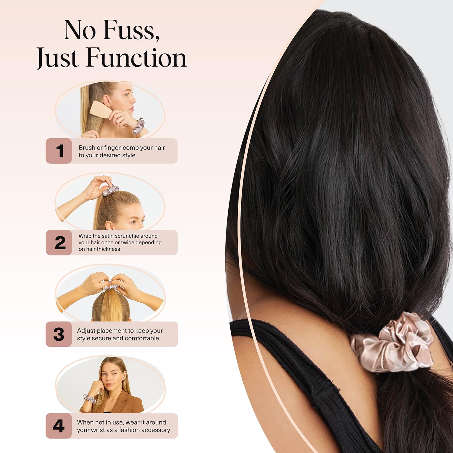 Kitsch - Chouchous satin femme - lot de 5 - ultra doux, anti-frisottis, usage jour & nuit