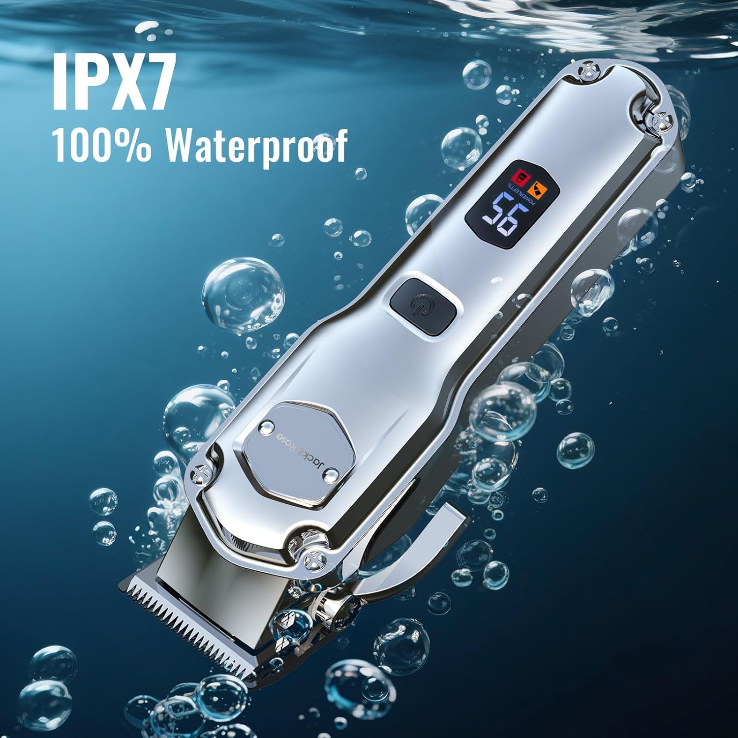 Jack & Rose - tondeuse pro sans fil, étanche IPX7, LED, USB, coupe barbe et cheveux