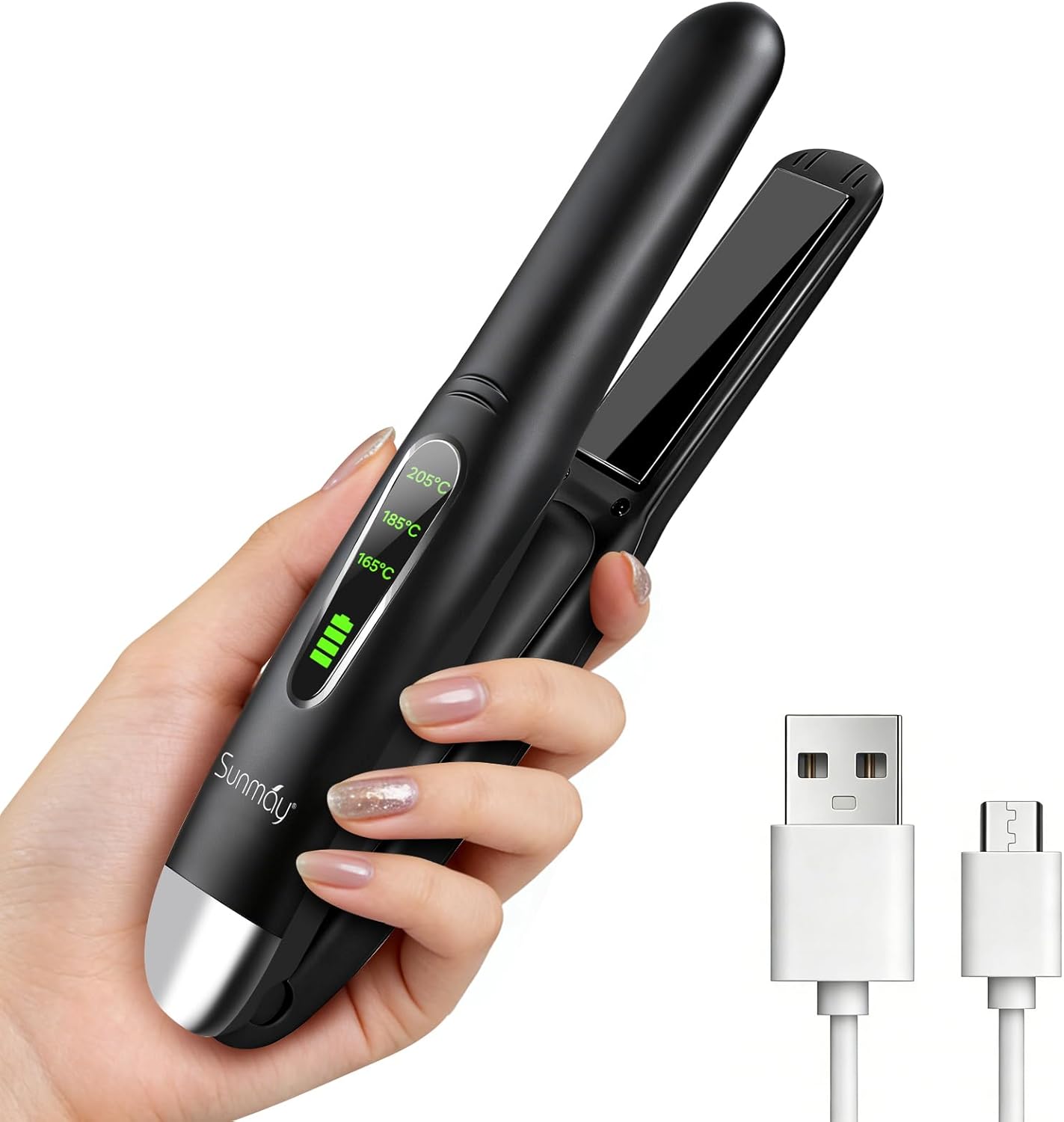 SUNMAY - Lisseur 2en1 sans fil, titane, 5000mAh, 3 températures, mini, noir