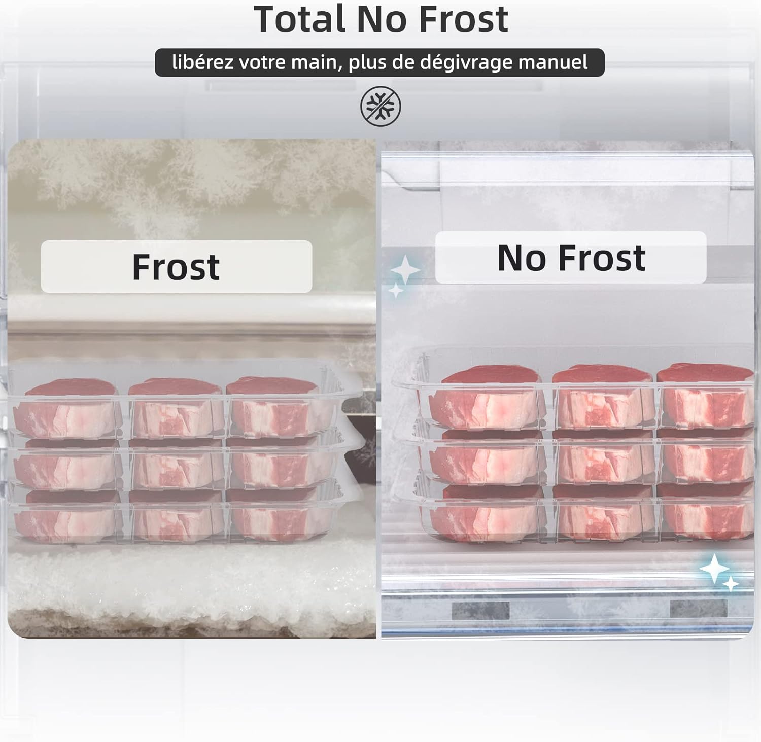 CHIQ - réfrigérateur bas inox noir 231L, No Frost, portes réversibles, FBM228NE4DE