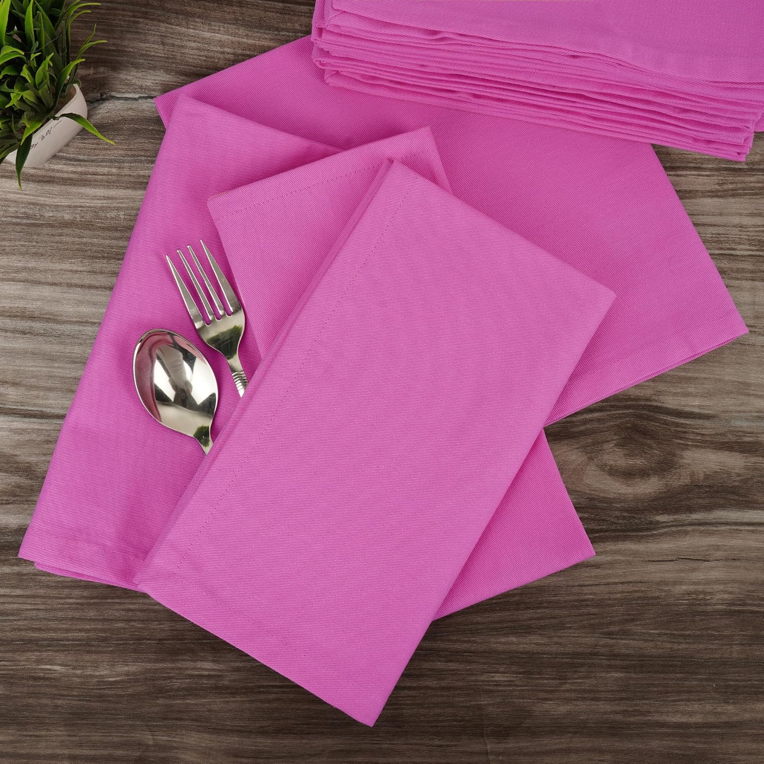 Sweet Needle - serviettes de table surdimensionnées 45x45 cm coton épais coins arrondis, lot de 12, rose