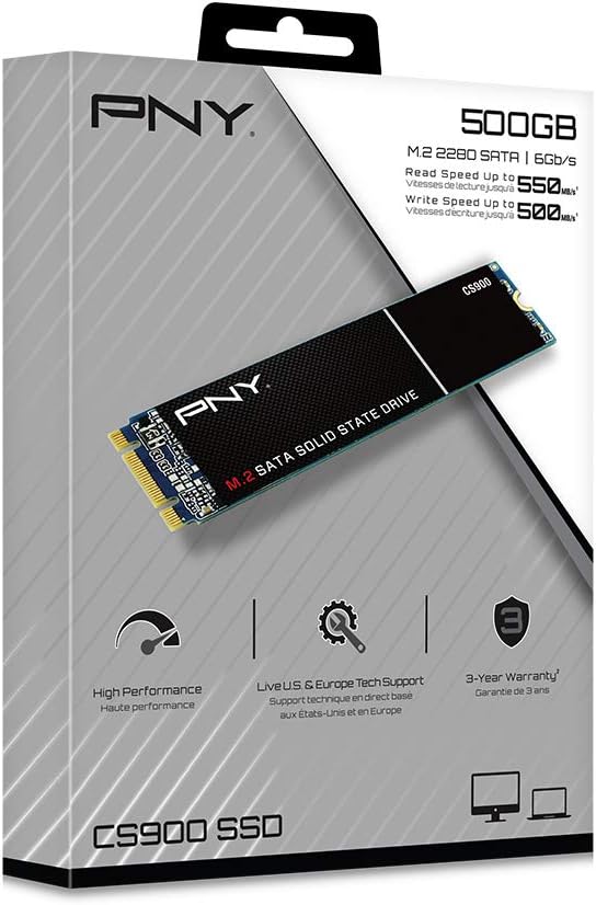 PNY - SSD CS900 - M.2 500Go - 550Mo/s lecture, 500Mo/s écriture - CS900
