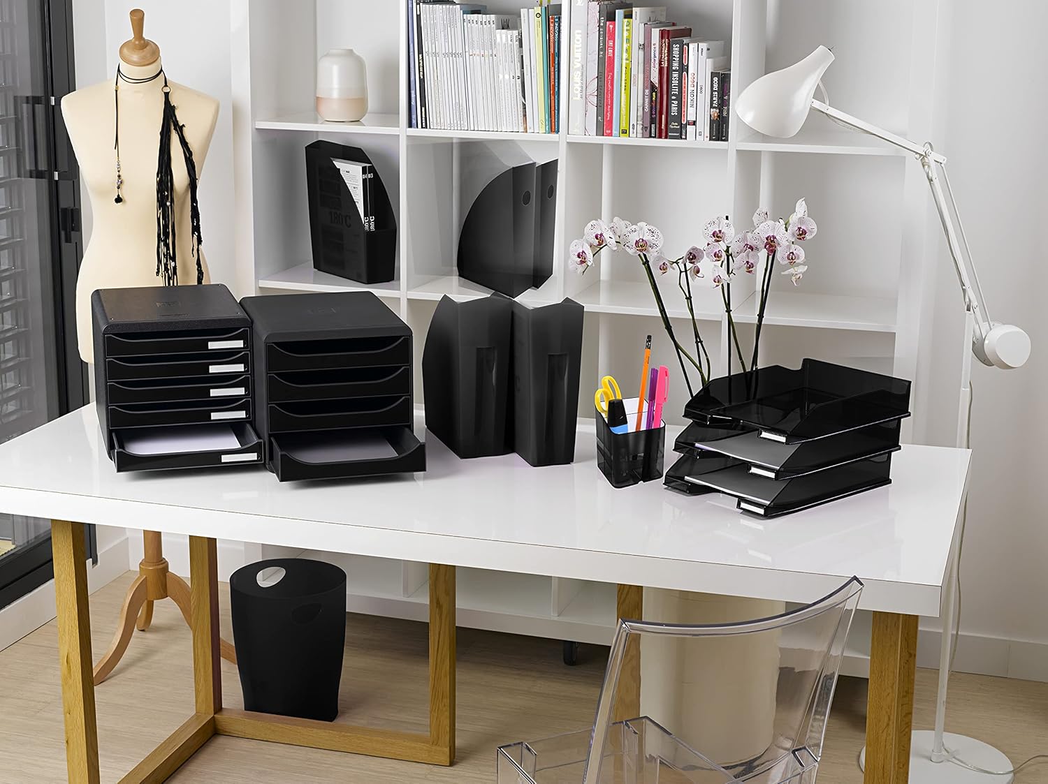 Exacompta - corbeille à papier Ecobin 15L - 26,3x26,3x33,5cm - poignées robustes, opaque noir - 453014D