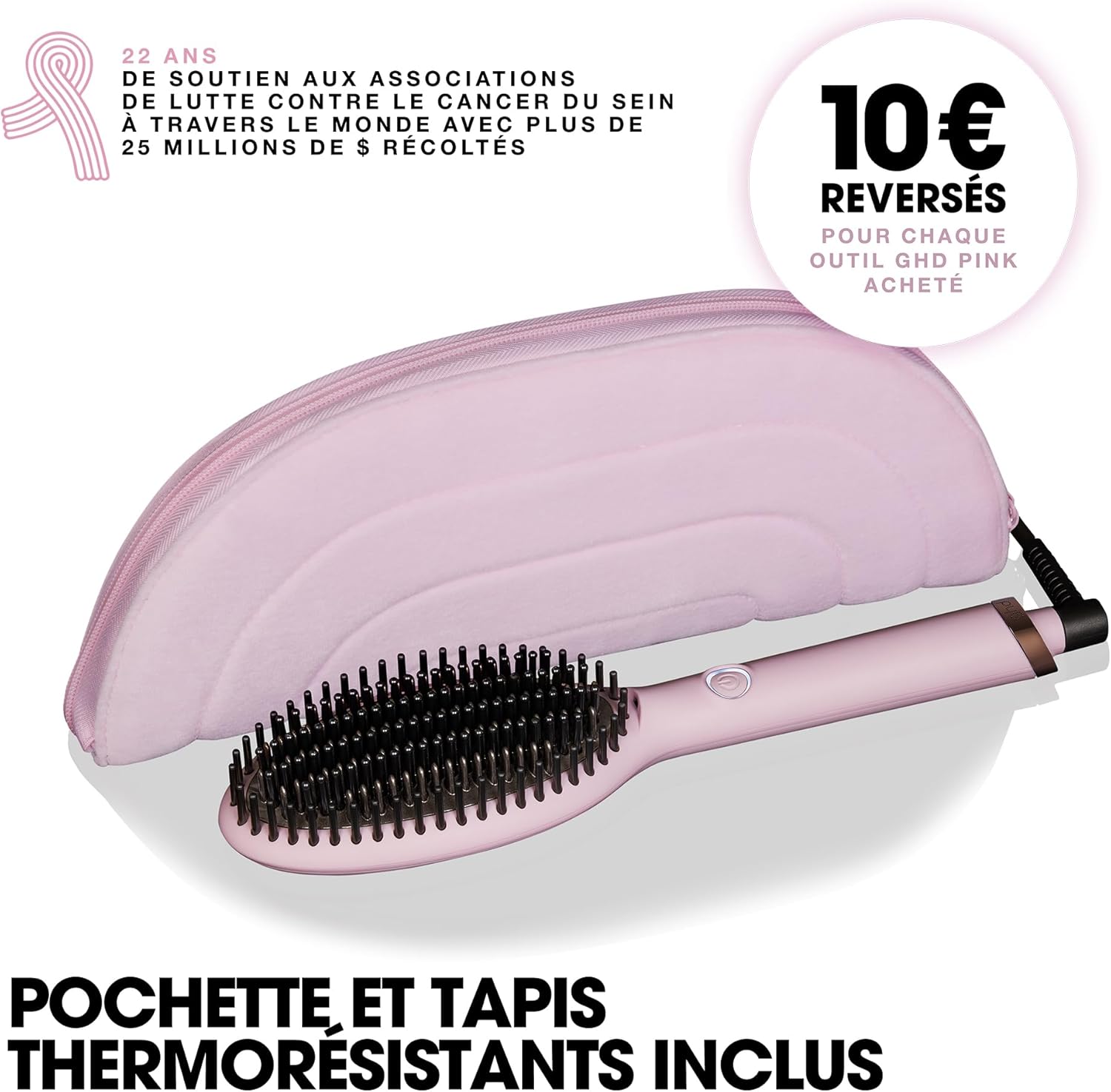 ghd - Brosse chauffante Glide Collection Pink - lissage rapide, anti-frisottis, pour cheveux secs