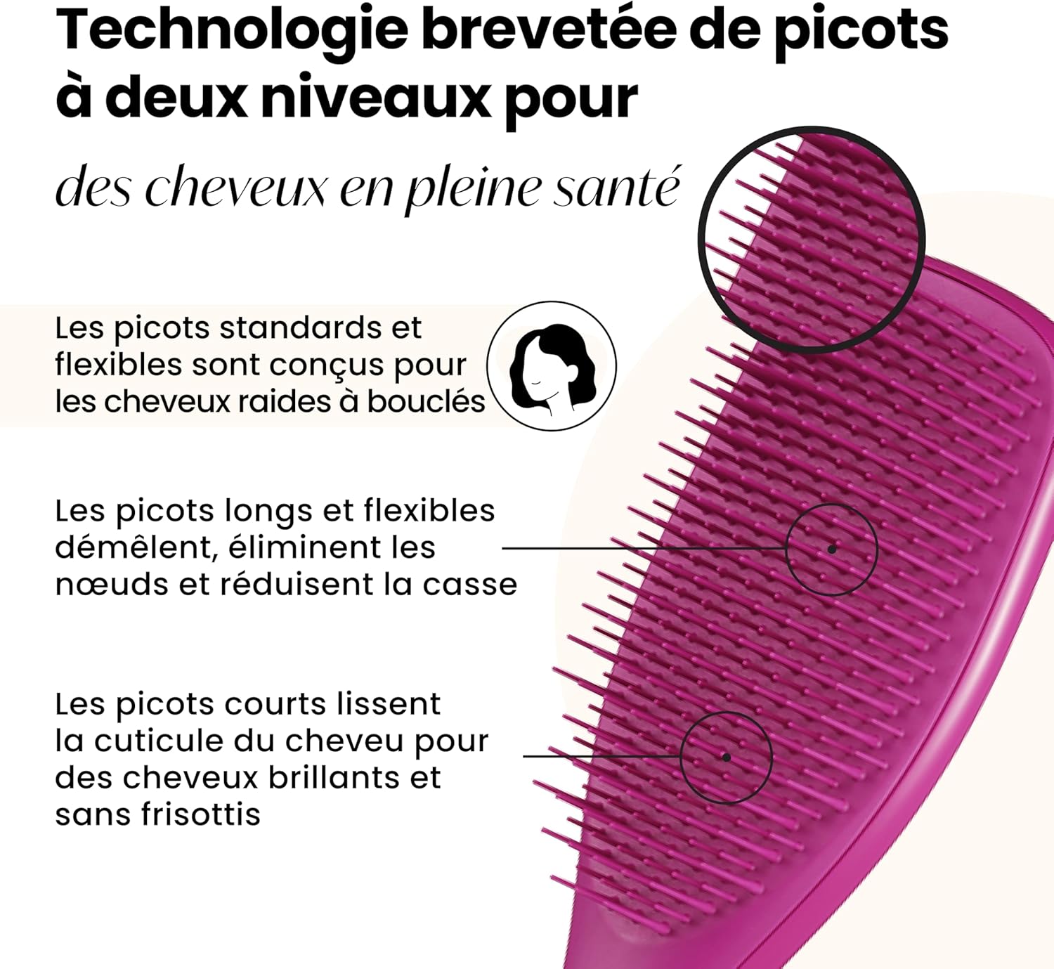 Tangle Teezer - Ultimate Detangler - démêlante, cheveux secs/mouillés, picots 2 niveaux, réduit casse, rose