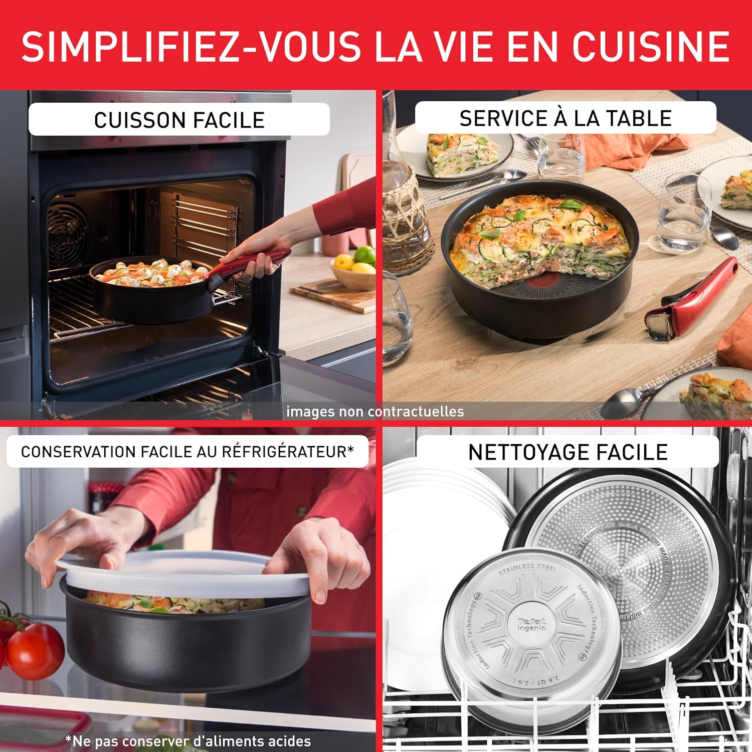 Tefal - Ingenio Intens' Ceram - 8 pièces - céramique, induction, poignée amovible, L2649802