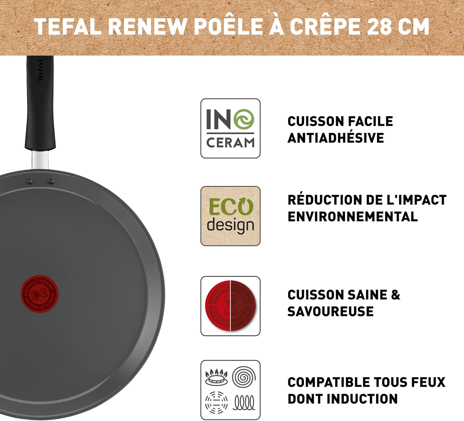 Tefal - Renew - poêle à crêpe 28cm, céramique, induction, Eco, C4253913