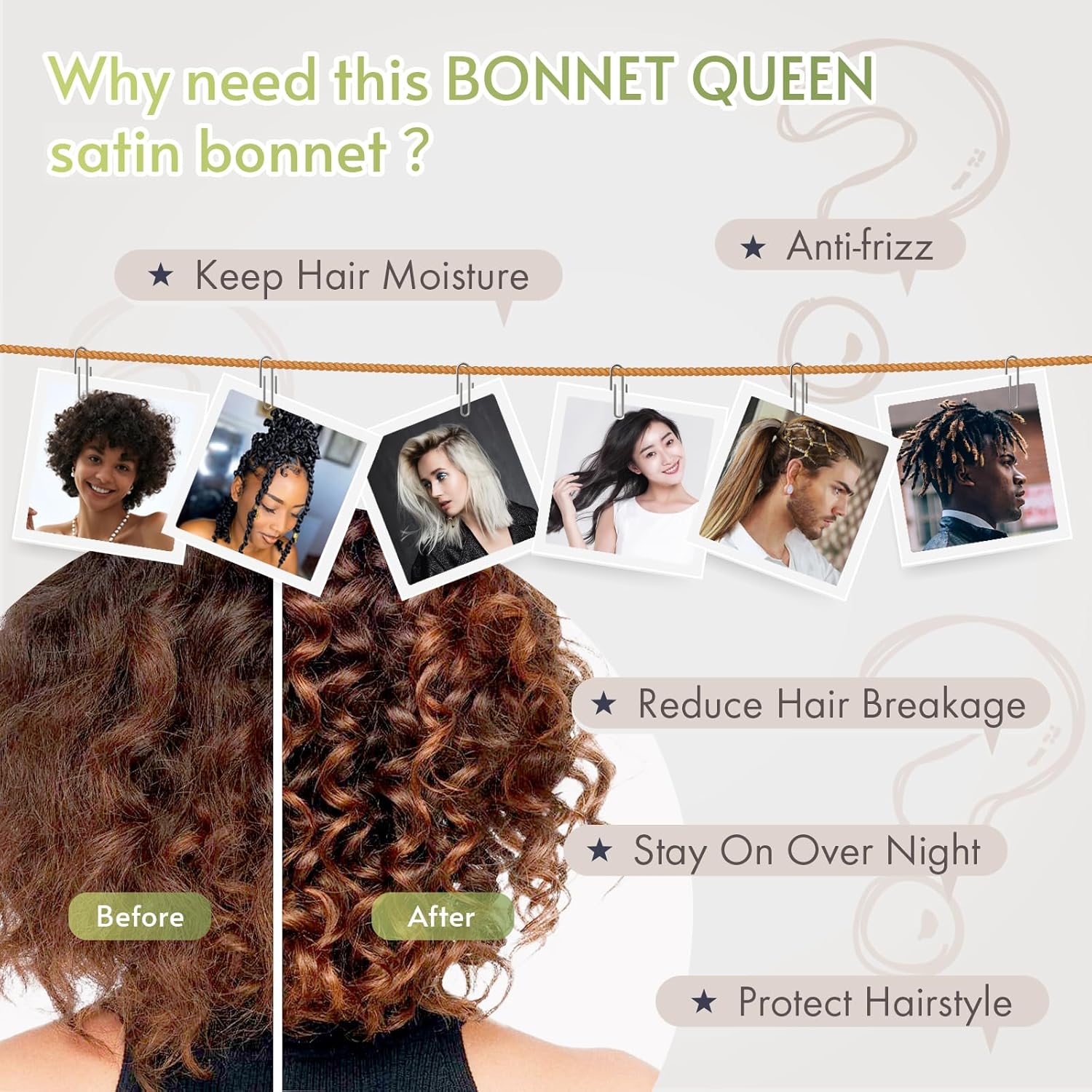 BONNET QUEEN - bonnet satin ajustable moyen - élastique long cheveux