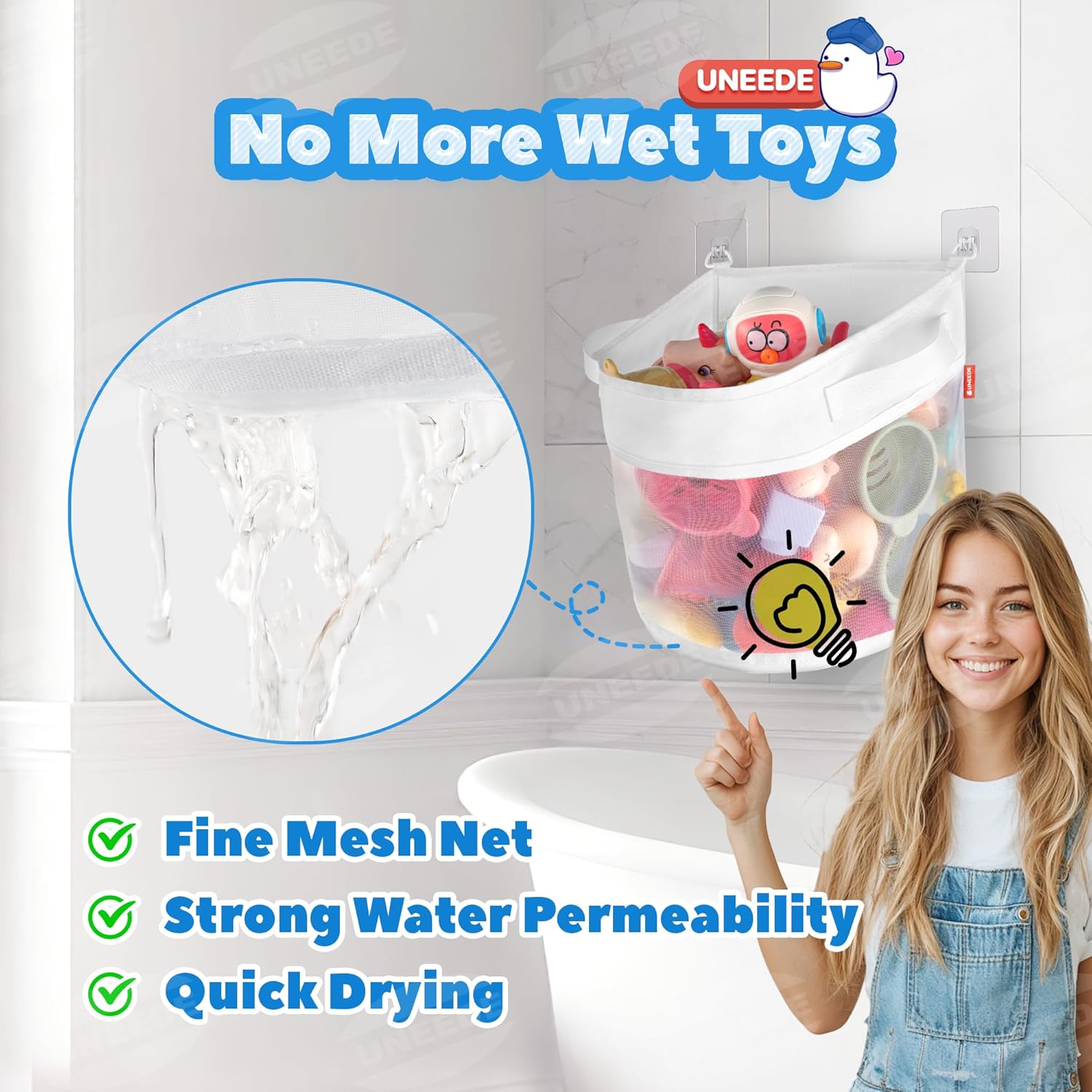 Rangement Jouets Bain bébé - filet organisateur, 4 crochets, grande capacité