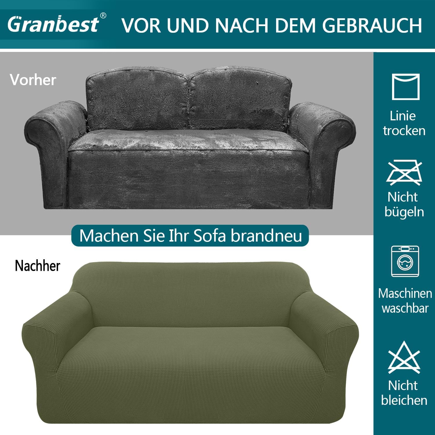 Granbest - housse canapé extensible jacquard - 3 places - vert, protection animaux