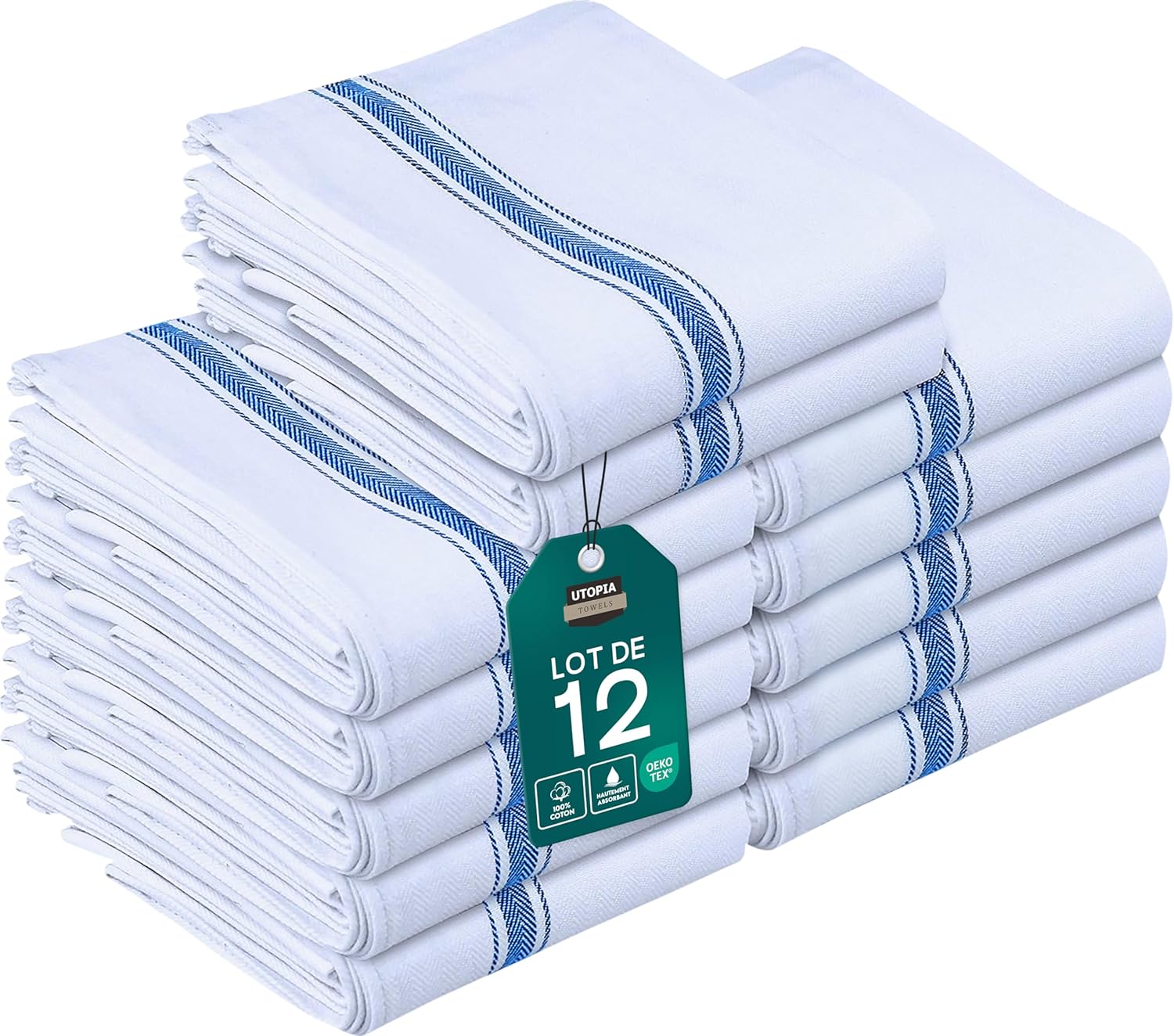 Utopia Towels - torchons cuisine 38x64cm - coton absorbant, lot 12